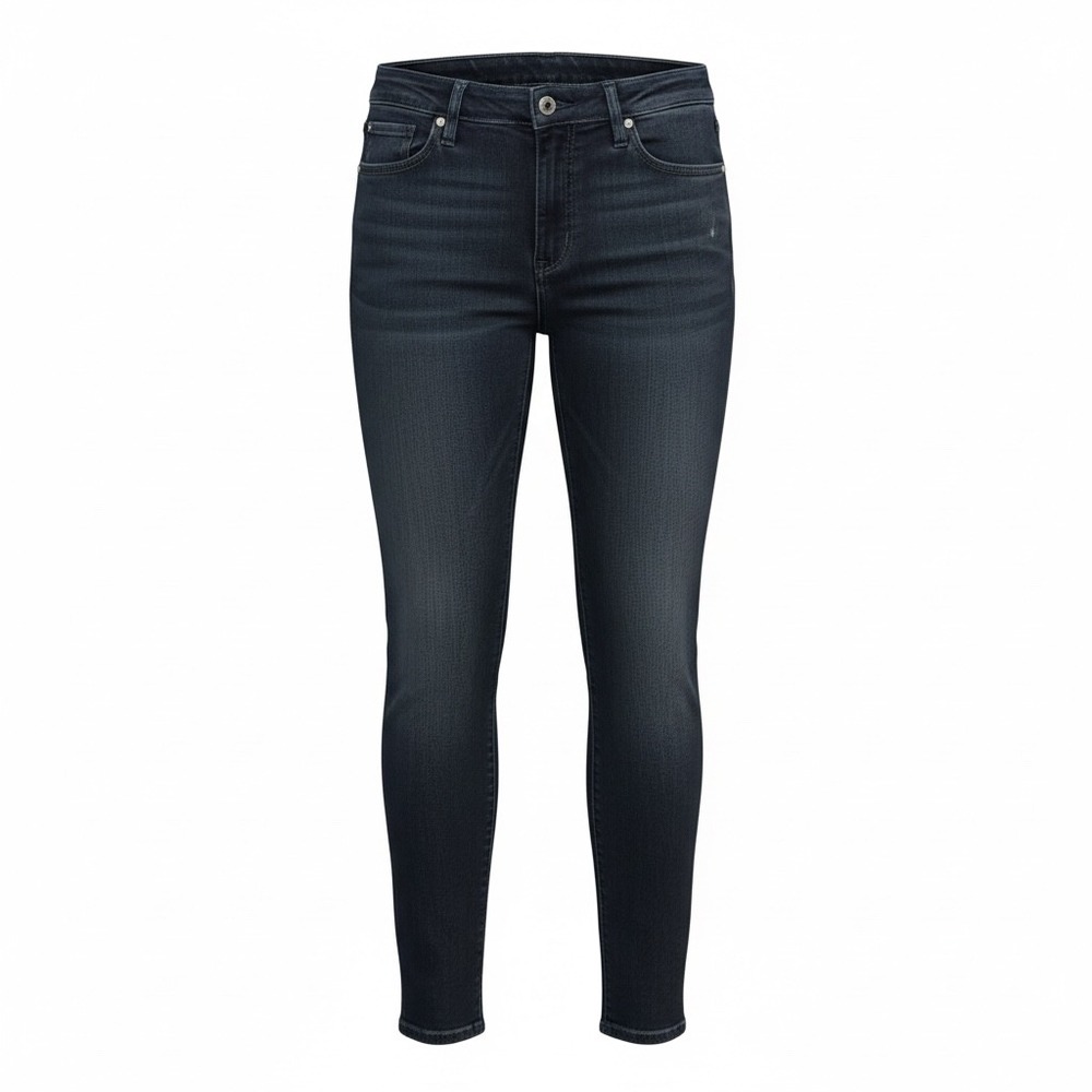Womens Dark Wash Skinny Jeans Mid Rise Stretch Denim Indigo Blue Five Pocket